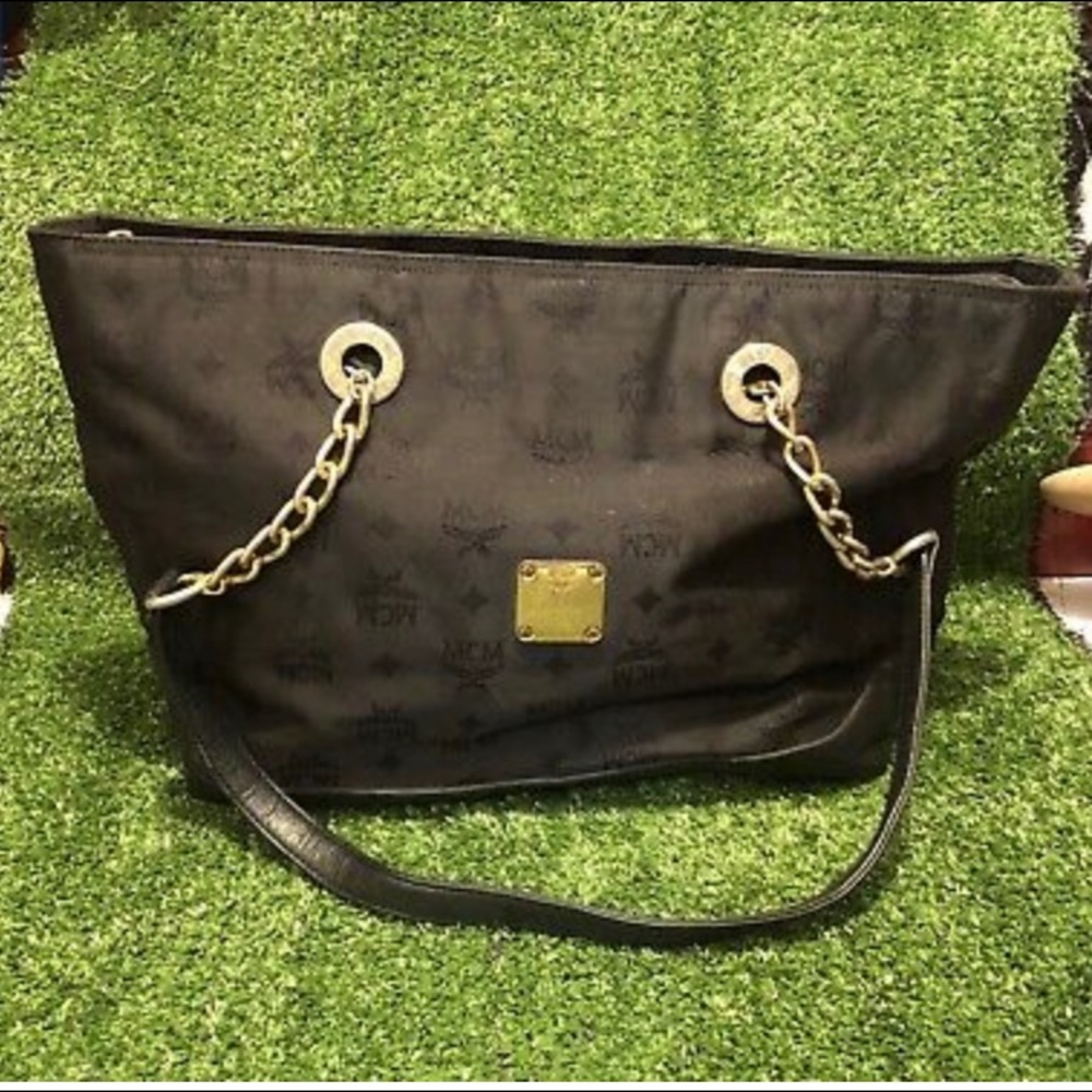 MCM Vintage Tote Canvas Leather Monogram Handbag